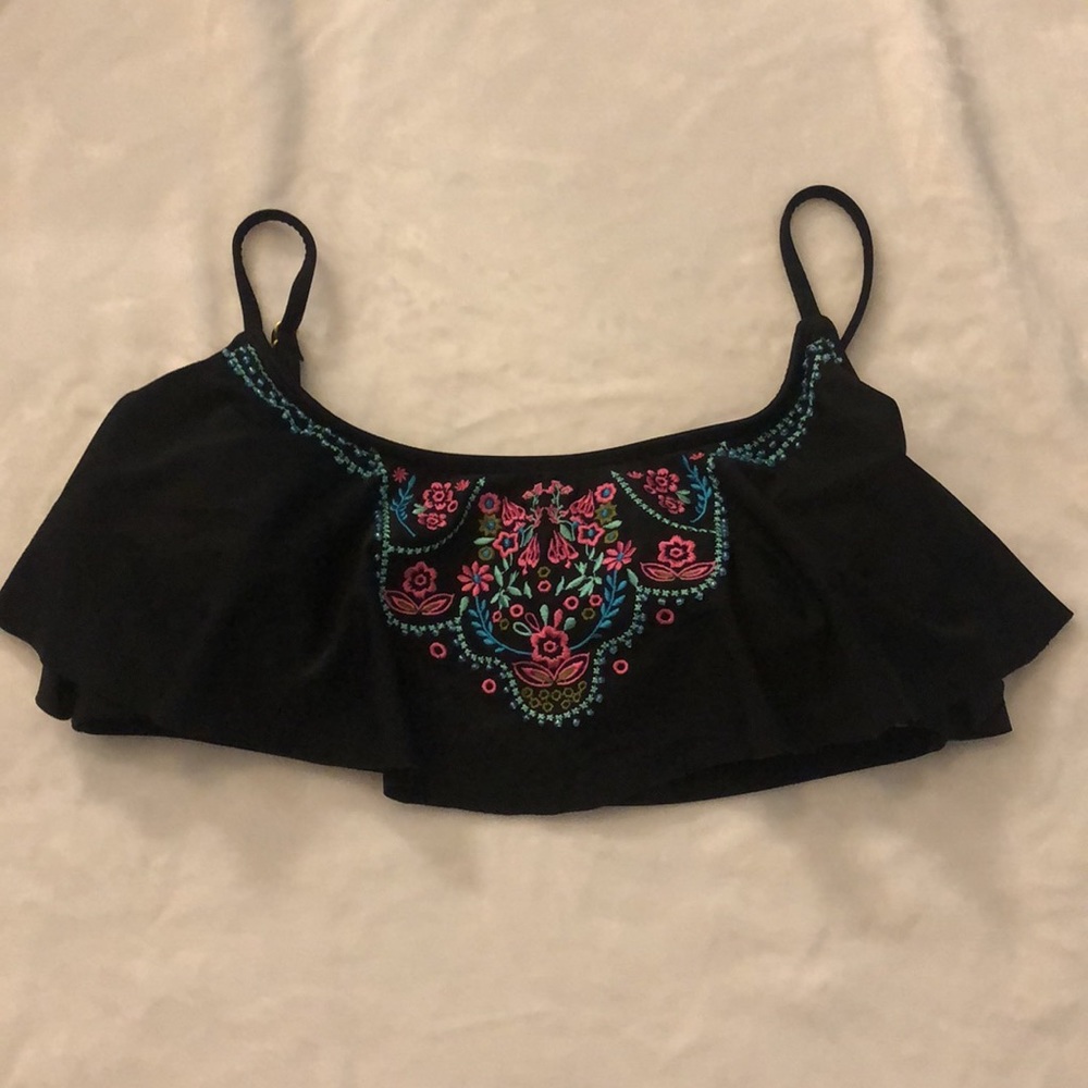 🎉Black Beaded Flowy Spaghetti Strap BikiniTop, XL - Picture 5 of 8